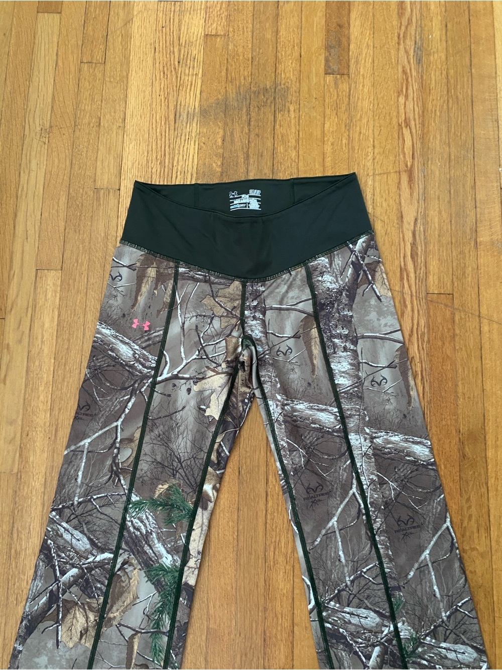 Under Armour Women’s Real-tree Camo Leggings with Dark Green Waistband - Picture 3 of 6